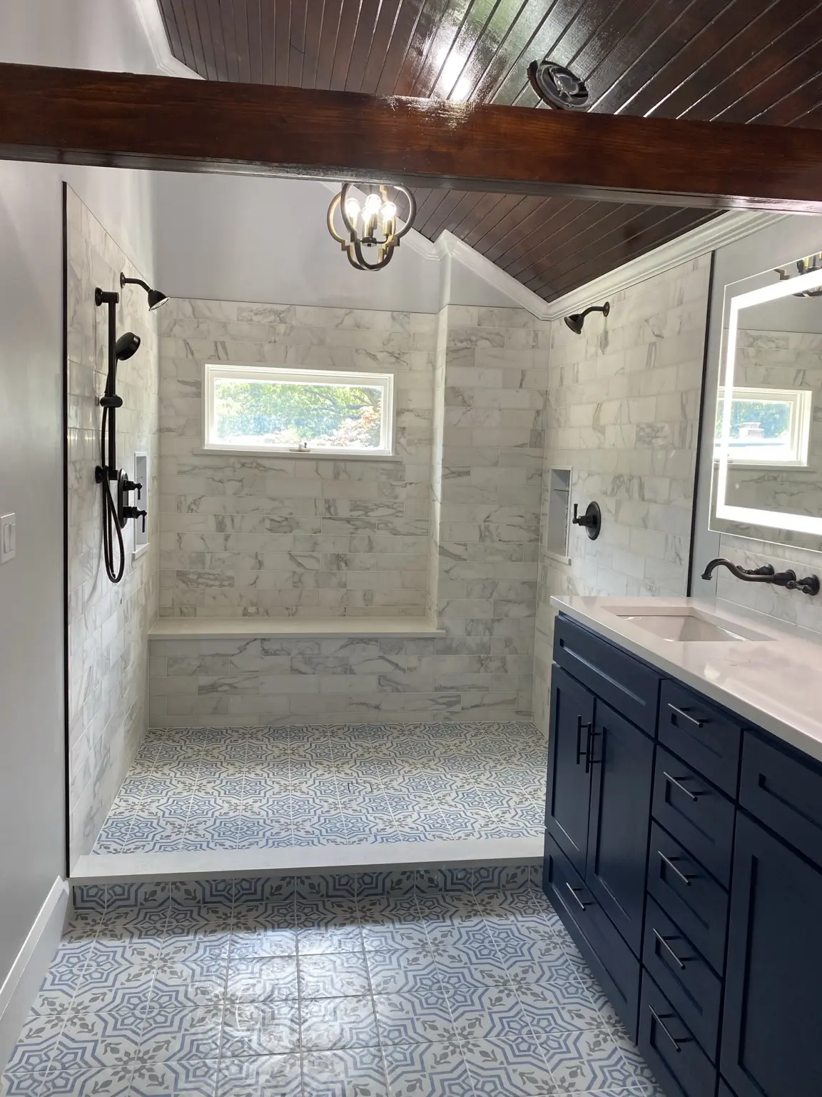 Custom walk-in shower and bathroom remodel by Flawless Home Remodeling